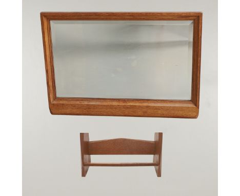 BRYNMAWR FURNITURE - BOOK TROUGH & MIRROR. Including an oak book trough with a chamfered back and sides, with a label to the 