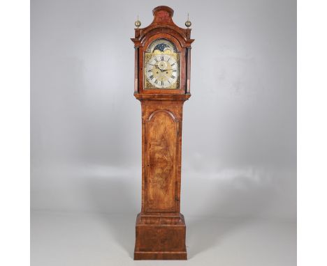 AN 18TH CENTURY WALNUT EIGHT DAY LONGCASE CLOCKthe 12" moonphase dial signed Daniel Catlin, Lynn (King's), with silvered chap