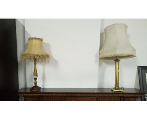 1 BRASS TABLE LAMP WITH CREAM SHADE & 1 OTHER