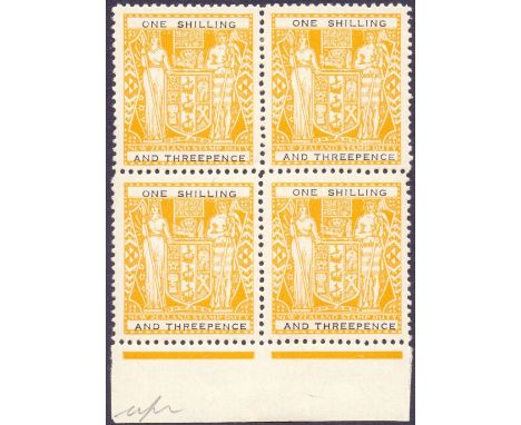 NEW ZEALAND STAMPS : 1955 1/3d Yellow and Black upright watermark perf 14 mounted mint block of four SG F192aw light toning C