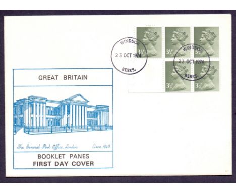 GREAT BRITAIN FIRST DAY COVERS : 1974 35p Booklet pane illustrated first day cover 5 x 3 1/2d, cancelled by Windsor  CDS date