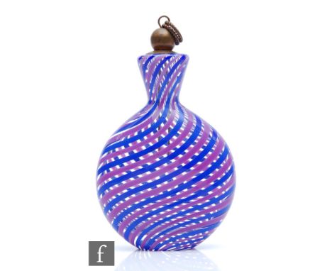 A 19th Century glass flask in the manner of Clichy, the compressed ovoid form with flared collar neck, internally decorated w