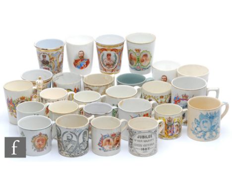 A large collection of 19th and 20th Century Royal commemorative mugs and beakers to include enamel examples, Queen Victoria a
