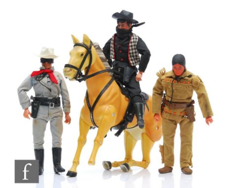 A collection of Gabriel Lone Ranger toys, comprising Lone Ranger, Tonto (complete but lacking feather), and Butch Cavendish, 