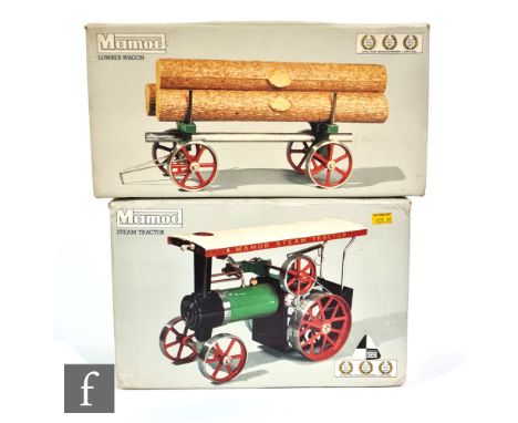 A Mamod TE1a Steam Tractor live steam model, together with a Lumber Wagon, both boxed. (2) 