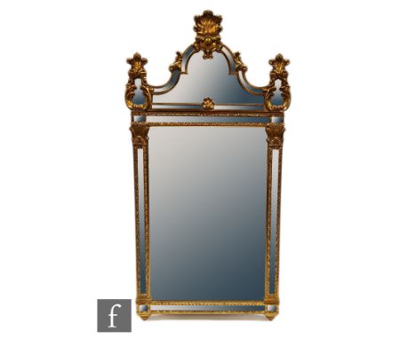 A 20th Century Chippendale style gilt wall mirror, the shaped glass panel over a square plate below acanthus leaf pediment, 1