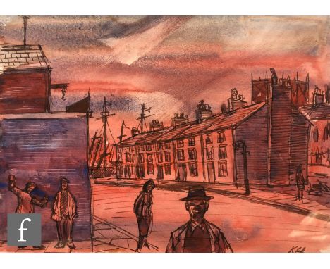 KAREL LEK, RCA (1929-2020) - 'Dockland', pen and wash, signed, framed 22cm x 30.5cm, also a pastel portrait after James Lawre
