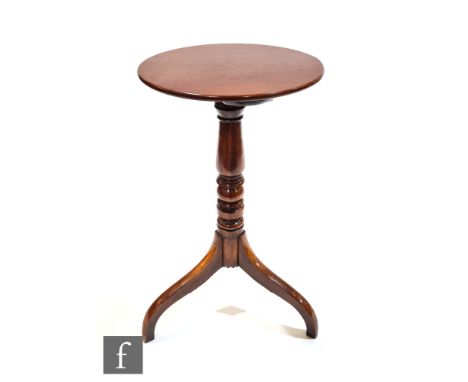 A 19th Century circular mahogany tripod occasional table with later associated top, width 39cm, S/D