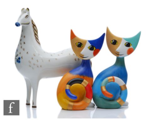 A contemporary stylised model of a horse with hand painted detailing, signed Viana do Castelo 360-503 Hand Painted by Mario, 