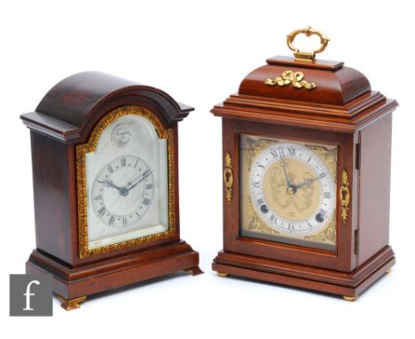 A mid 20th century mahogany cased mantle clock by F.W.Elliott London, eight movement No 12458, silvered dial and gilt mounted