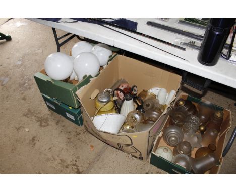 Four boxes of various glass light shades and fittings 