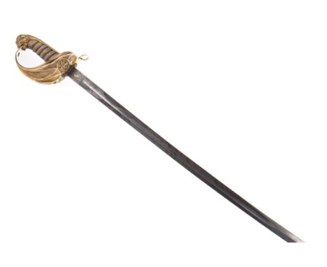 LATE 19TH CENTURY NAVAL OFFICER'S DRESS SWORD, by R. German of Davenport, the fullered steel blade etched with scrolls and in
