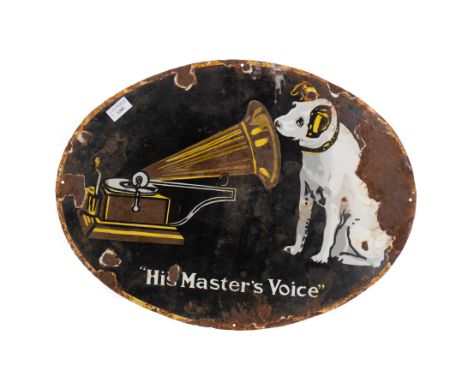 HMV ENAMEL ADVERTISEMENT SIGN, 43cm high, 58cm wide