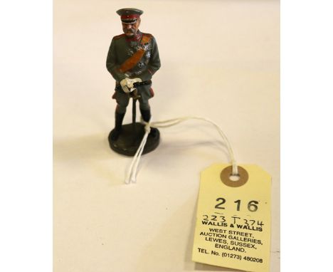 A rare Elastolin figure of Hindenburg. With porcelain head, in full Field Marshall uniform, light greyish green with orange s