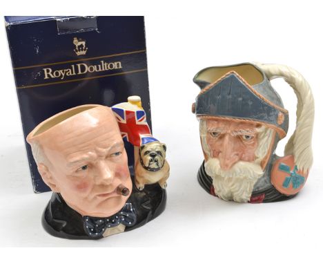 A R. Doulton Character of the Year jug “Winston Churchill” , head and shoulders, the handle in the form of a Bulldog and furl