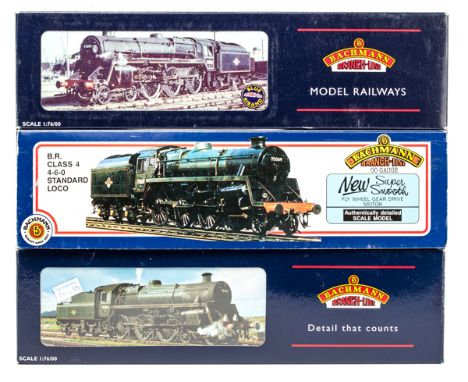 3 Bachmann OO BR Standard 4-6-0 tender locomotives. 2x class 4MT – 75003 (31-106A) and 75069 (31-104) both in Brunswick green