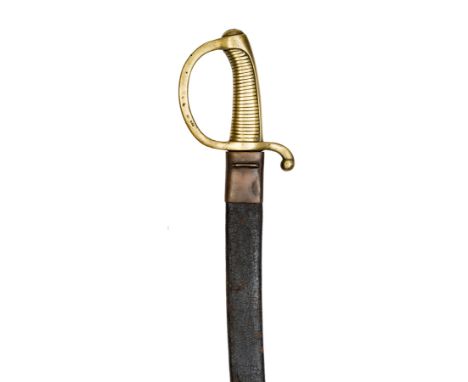 A French M.An IX light infantry sidearm,  slightly curved flat blade 23½”, regulation solid brass hilt with knucklebow, quill