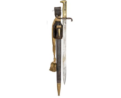 A M1871 Seitengewehr bayonet,  by P D Luneschloss, Solingen, brass grip in its brass mounted scabbard with frog. GC Plate 5  