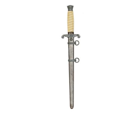A Third Reich Army officer’s dagger,  with unmarked blade, the hilt with grey metal mounts and white grip showing moulding ma