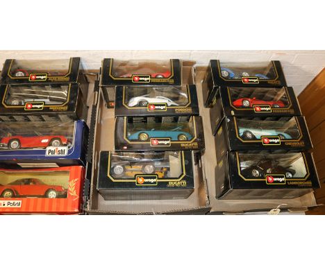 10 Bburago 1:18 scale. 2x Ferrari F40, Porsche 356B Coupe, Bugatti EB10, Bugatti Grand Prix 1935, Lamborghini Countach, Chevr