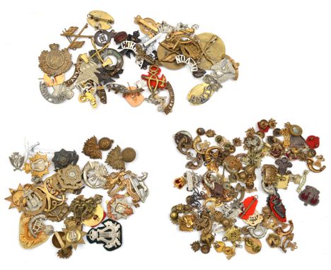 12 infantry cap badges,  including R Fus (2), Northumberland Fus bi-metal, E Yorks (2), DCLI, Dorsetshire, DLI, etc; a gilt r