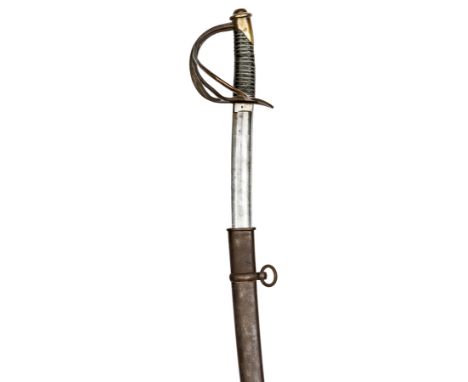 A good mid 19th century US cavalry troopers sword,  curved fullered blade 35½”, with slender back fuller to central section, 