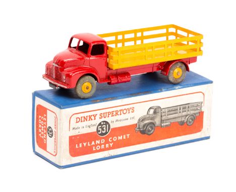 Dinky Supertoys Leyland Comet Lorry (531). Cab and chassis in bright red with yellow rear body and wheels, with light grey ru