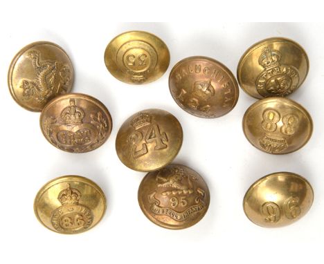 10 Indian army infantry officers’ large buttons, 1903-1922, 24th, 35th, 36th, 45th, 74th, 86th, 88th, 95th, 96th and 124th. G