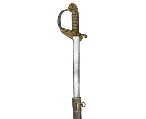 A Wm IV period R Naval officer’s sword, broad, pipe backed blade 31½”, DE at point, etched in panels, on one side with crowne