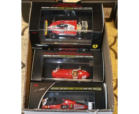 10 Mattel Elite 1:43 Ferrari Formula 1 & 2 racing cars. Including; 500 F2 1953, 246 F1 1958, 156 F1 1961, 312 T 1975, 312 T2 