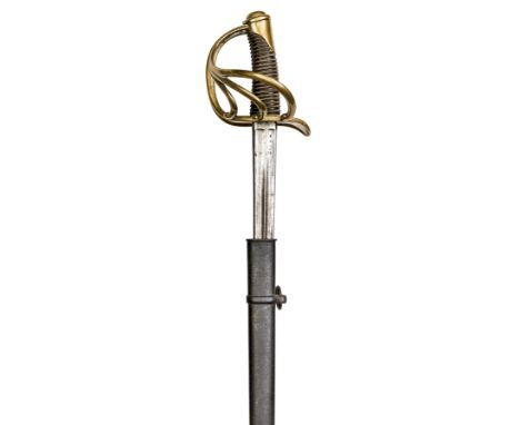 A French M1816 heavy cavalry trooper’s sword,  straight, double fullered blade 38”, rounded back with traces of inscription O