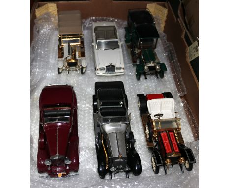 6 Franklin/Danbury Mint 1:24 scale Rolls Royce cars. 1907 Silver Ghost in green, 1910 Silver Ghost in bright red and black, 1