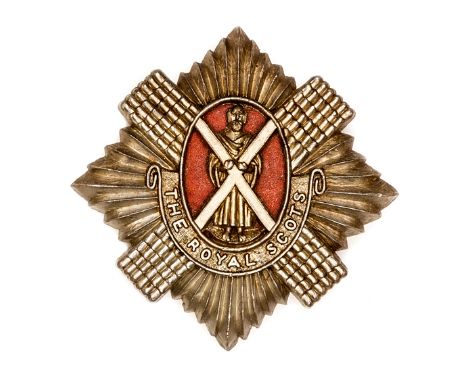 A WWII plastic glengarry badge of The R Scots, GC (slightly bent). Plate 1    Part of a Private Collection                   