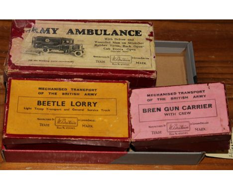 3 Britains Military Vehicles. Army Ambulance No.1512 in dark green, complete with driver, patient and stretcher bearers. Plus