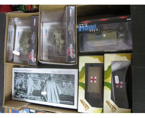 Seven Diecast Model Vehicles, by Corgi, Victoria, predominately of a military theme including 1:48th Scale #US51902 H13 Bell 