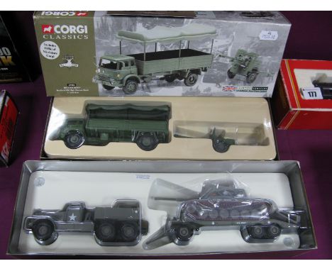 Two Corgi 1:50th Scale Diecast Model Military Vehicles, including #69902 British Army Bedford MK High Canvas Back and 25Ib Gu