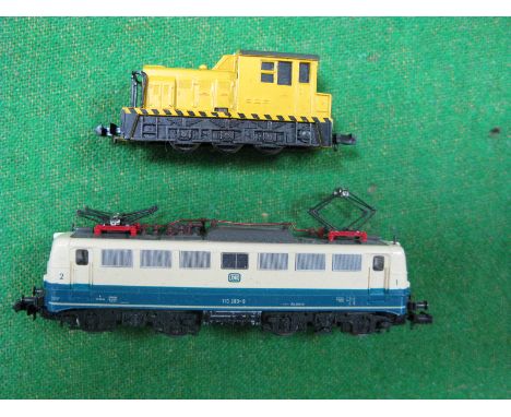 Two 'N' Gauge Unboxed Locomotives Fleischmann Bo-Bo German DB Railway Class 110, R/No 110-283-9, blue/cream. Bachmann 0-6-0 A