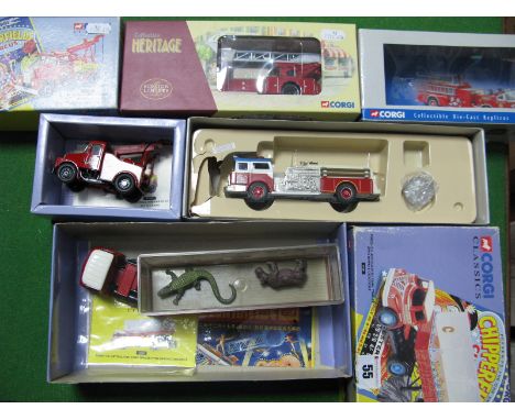 Four Diecast Model Vehicles by Corgi, including #73502 Berliet GLR Grande Echelle 'Marseille' Fire engine, Chipperfields Circ