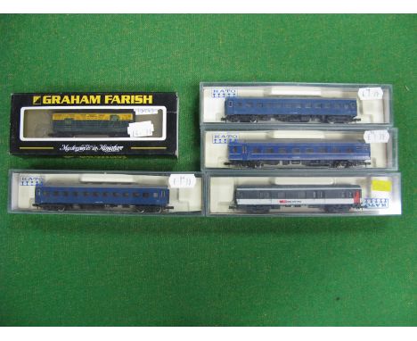 Five Items "N" Gauge Boxed Rolling Stock Car , Graham Farish Ref 7159 USA "Stock Car", Lima SBB/CFF parcel coach (in kato box