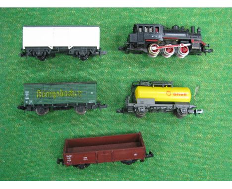 Roco 'N' Gauge 0-6-0 Continental Outline Tank Steam Locomotive, R/No 97001, unboxed, playworn, plus four items unboxed rollin