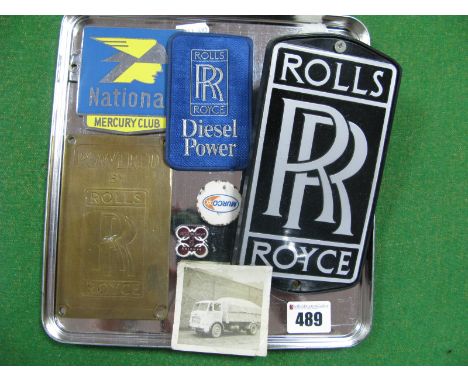 Motoring and Transport Interest, comprising of brass plate 'Powered by Rolls Royce', plastic wall plaque 'Rolls Royce', Rolls
