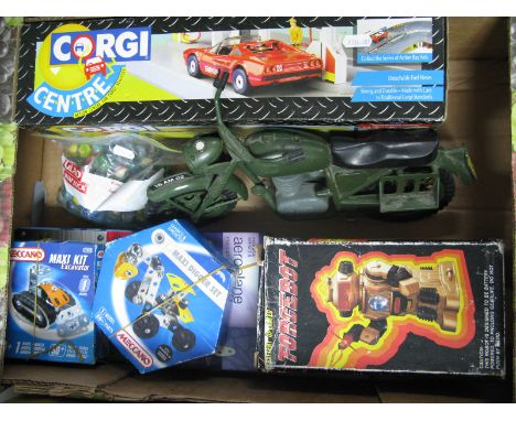 A Corgi Shell Oils Action Centre for Corgi Diecast Model Vehicles, boxed, Vintage Action Man Motorcycle (missing side car), p