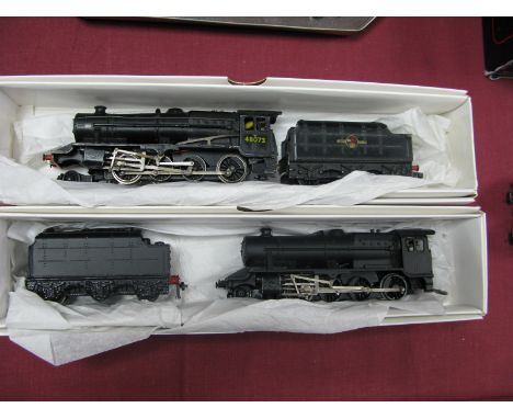 Two Hornby Dublo 2 Rail Class 8F 2-8-0 Steam Locomotives and Six Wheel Tenders BR Black. Both renovated and/or repainted, one