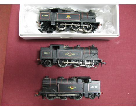 Three Hornby Dublo 3 Rail Class N2 0-6-2 Tank Steam Locomotives BR Black- R/NO 69567, fair but loose chassis:- R/NO's 69543 a