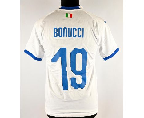 Leonardo Bonucci's Match Shirt, Argentina v Italy 2018.White Italy National Football team away shirt, the version used for a 
