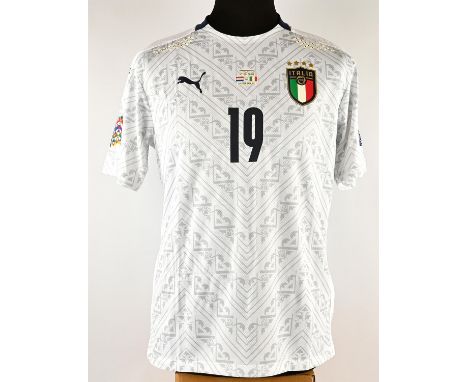 Leonardo Bonucci's Match Shirt, Holland-Italy 2020. White Italy national team away shirt, the version used for a match agains