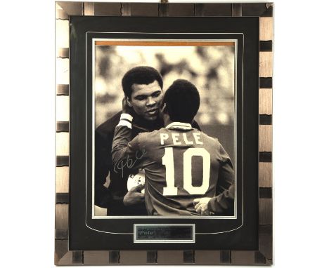 Signed Pele and Ali Photo, Signed by Pele, with Legends of Sport COA, framed 73x61cm. 