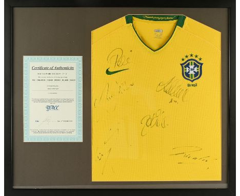 Pele Brazil Signed Shirt - Signed by Pele, Ronaldinho, R. Carlos, Robinho, Ronaldo, Rivaldo.With The Full 90 Minutes Certific