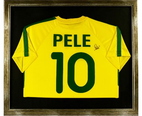 Pele Signed Brazil Shirt, framed 85x74cm, with COA. 
