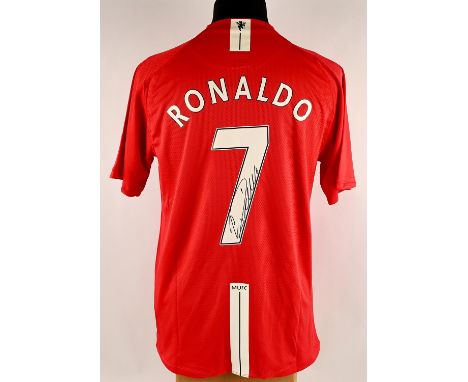 Cristiano Ronaldo Back Signed Manchester United 2007-09 Home Shirt With Fan Style Numbers, in presentation box along with Ico